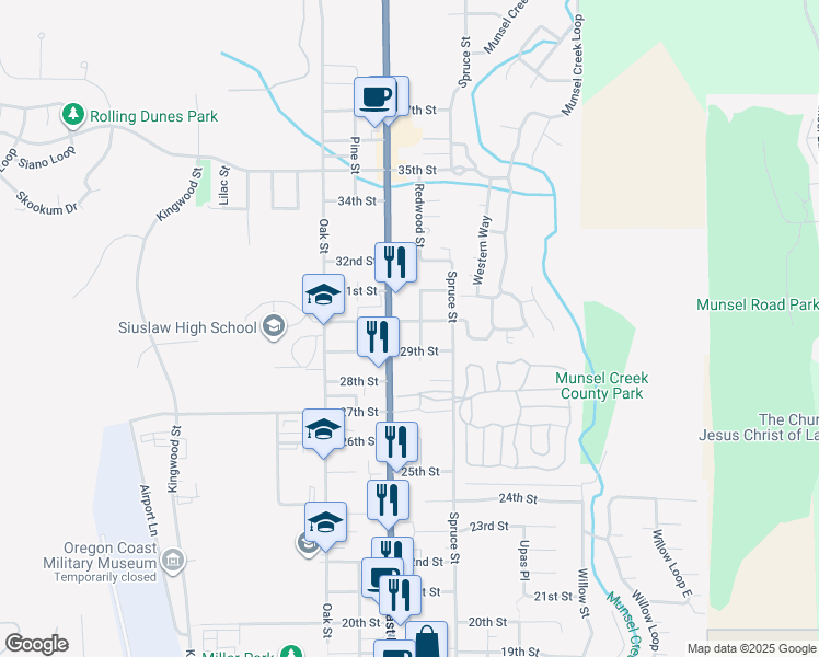map of restaurants, bars, coffee shops, grocery stores, and more near 1825 29th Street in Florence