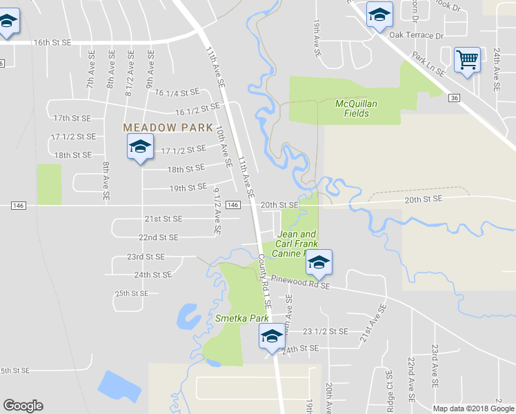 map of restaurants, bars, coffee shops, grocery stores, and more near 2012 11th Avenue Southeast in Rochester