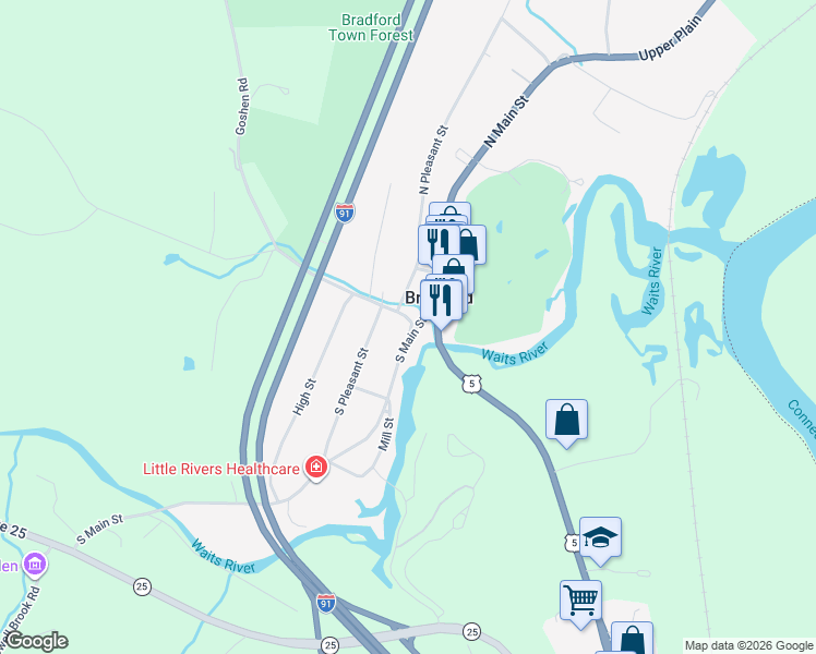 map of restaurants, bars, coffee shops, grocery stores, and more near in Bradford