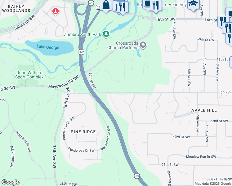 map of restaurants, bars, coffee shops, grocery stores, and more near 1120 Westchester Court Southwest in Rochester