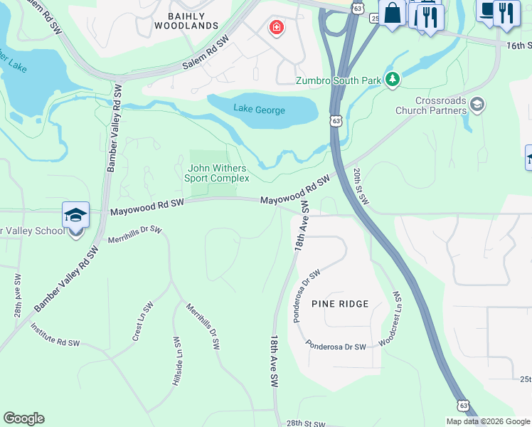 map of restaurants, bars, coffee shops, grocery stores, and more near 1810 County Road 125 in Rochester