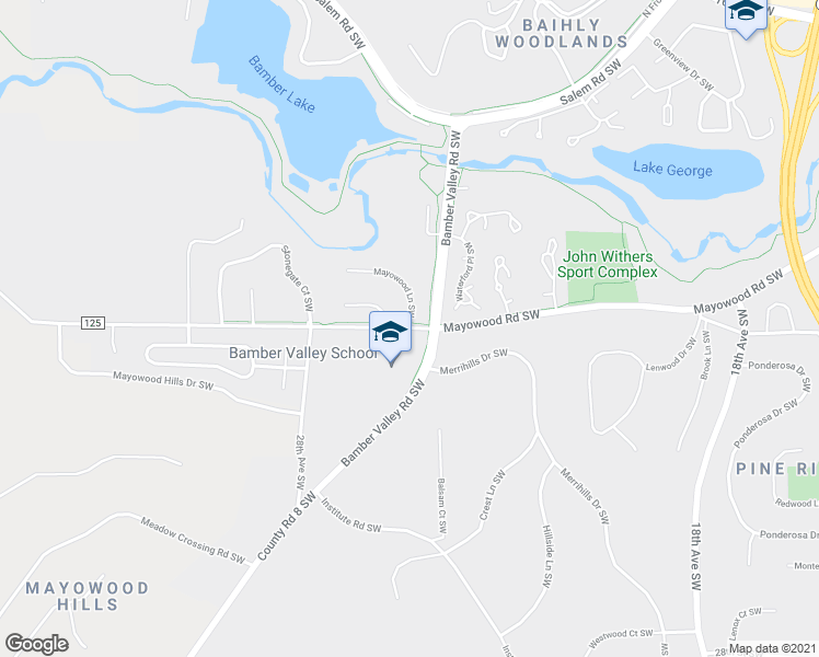 map of restaurants, bars, coffee shops, grocery stores, and more near County Road 125 in Rochester