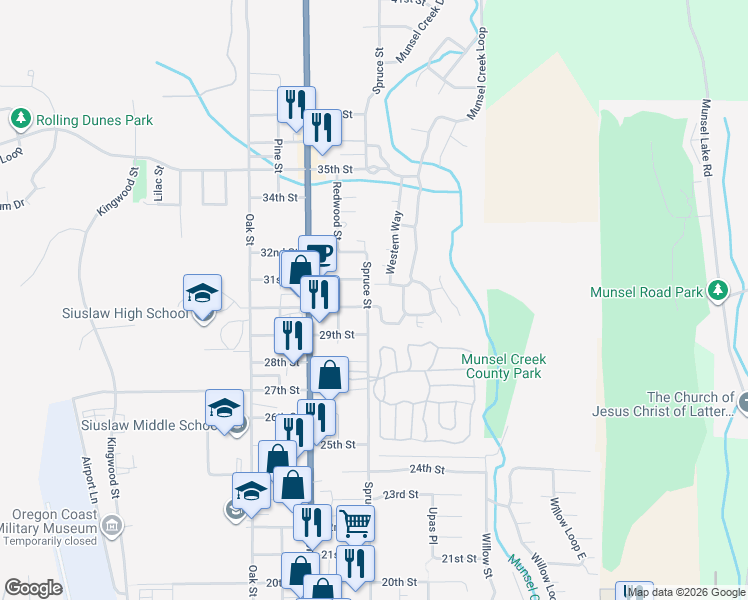 map of restaurants, bars, coffee shops, grocery stores, and more near 893 Western Way in Florence