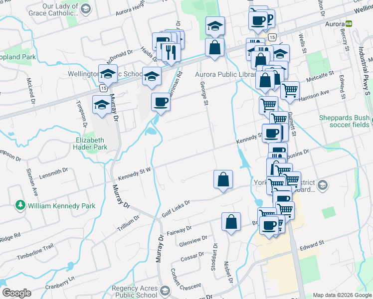 map of restaurants, bars, coffee shops, grocery stores, and more near in Aurora