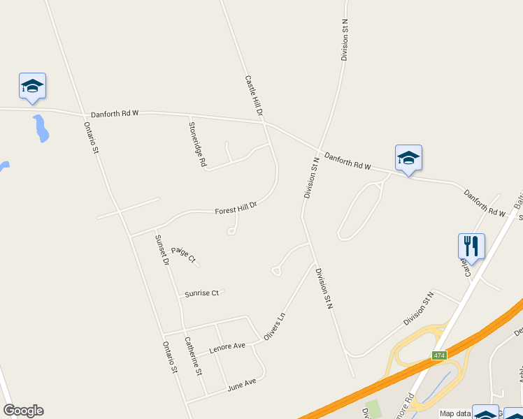 map of restaurants, bars, coffee shops, grocery stores, and more near 37 Forest Hill Drive in Cobourg