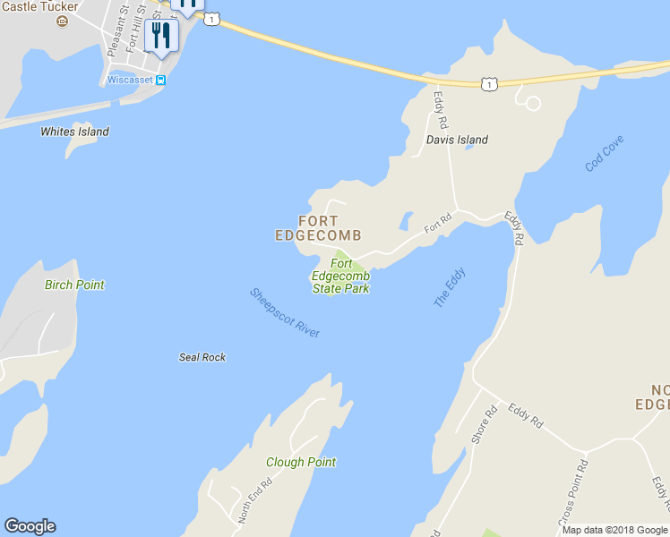 map of restaurants, bars, coffee shops, grocery stores, and more near 94 Fort Road in Edgecomb