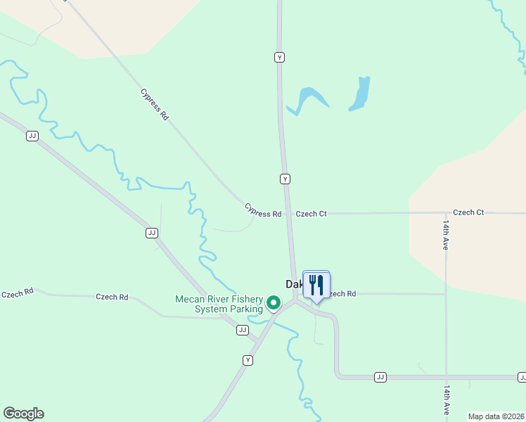map of restaurants, bars, coffee shops, grocery stores, and more near W9559 Cypress Road in Wautoma