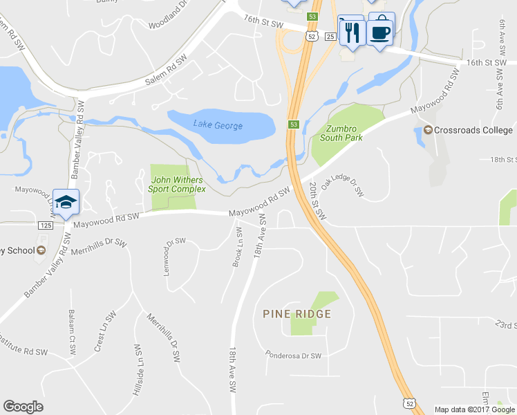 map of restaurants, bars, coffee shops, grocery stores, and more near 1801 18th Avenue Southwest in Rochester