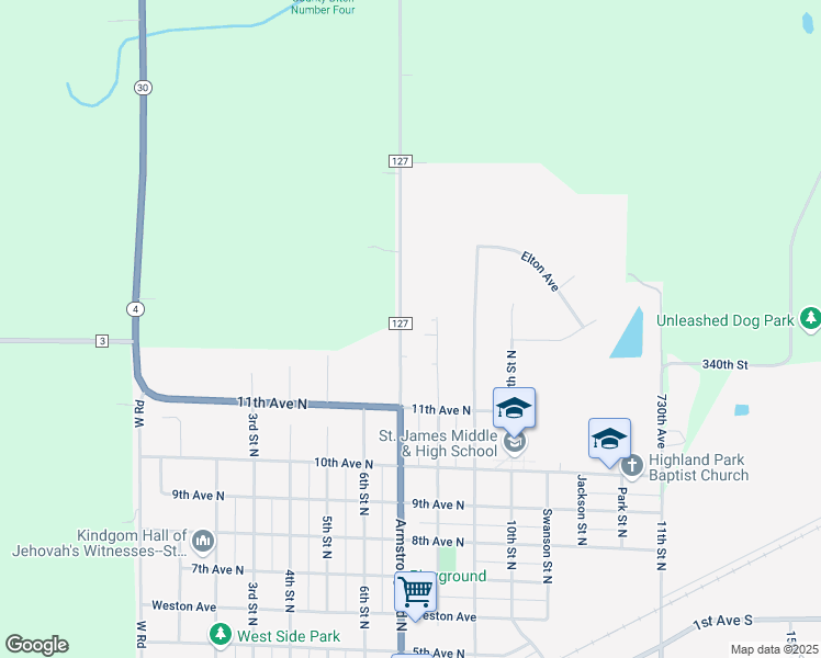map of restaurants, bars, coffee shops, grocery stores, and more near 1141 8th Street North in Saint James