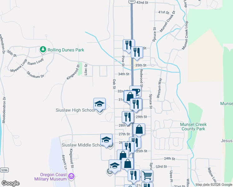map of restaurants, bars, coffee shops, grocery stores, and more near 1636 32nd Street in Florence