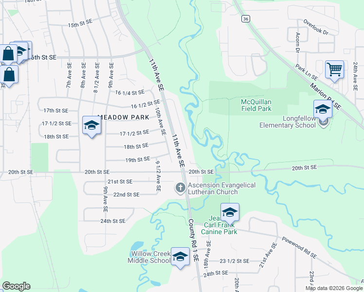map of restaurants, bars, coffee shops, grocery stores, and more near 1861 Spruce Meadows Drive Southeast in Rochester
