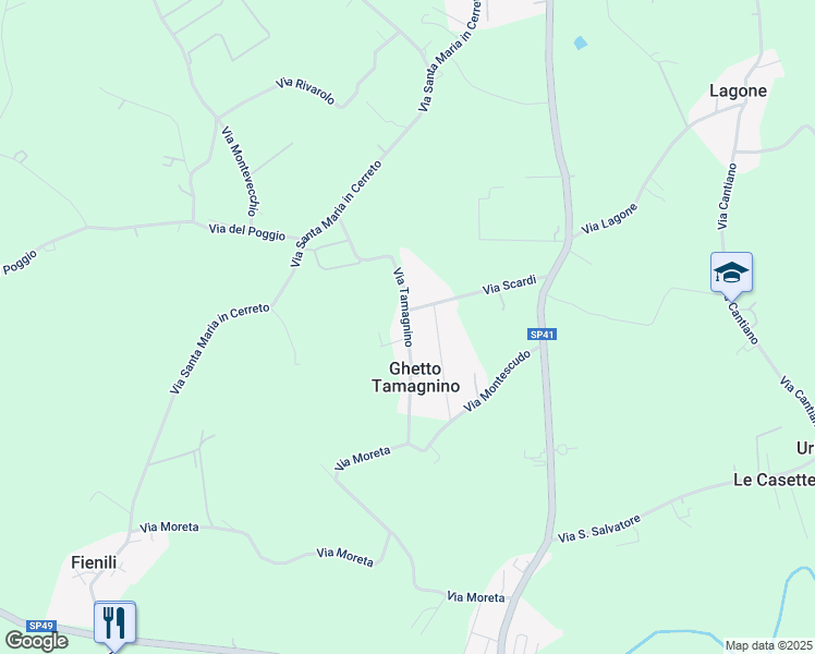 map of restaurants, bars, coffee shops, grocery stores, and more near Via Tamagnino in Provincia di Rimini