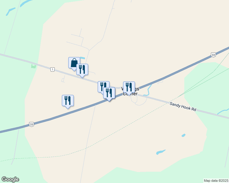 map of restaurants, bars, coffee shops, grocery stores, and more near 13628 Loyalist Parkway in Prince Edward