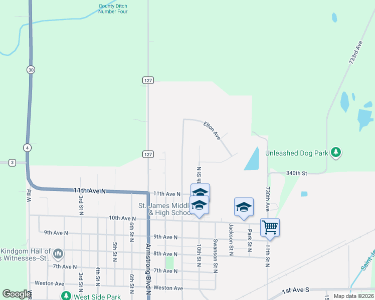 map of restaurants, bars, coffee shops, grocery stores, and more near 1143 10th Avenue North in Saint James