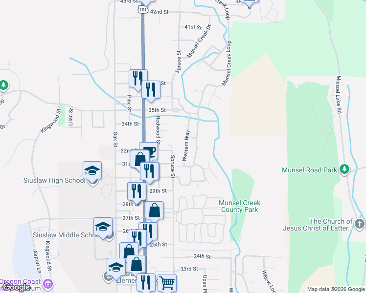 map of restaurants, bars, coffee shops, grocery stores, and more near 880 Western Way in Florence