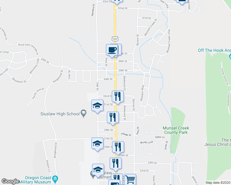 map of restaurants, bars, coffee shops, grocery stores, and more near U.S. 101 in Florence