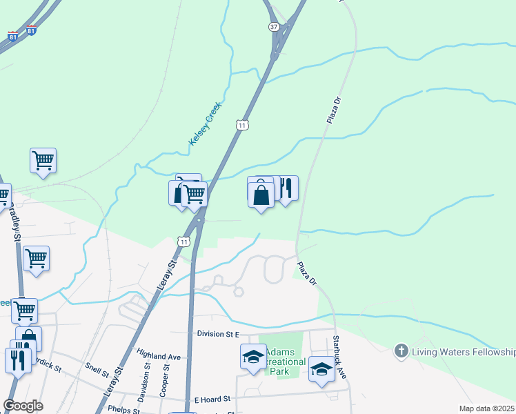 map of restaurants, bars, coffee shops, grocery stores, and more near 22056 U.S. 11 in Watertown