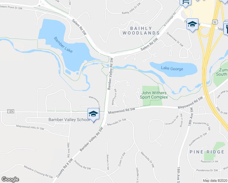 map of restaurants, bars, coffee shops, grocery stores, and more near 1879 Waterford Place Southwest in Rochester