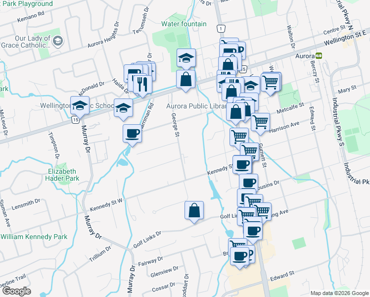 map of restaurants, bars, coffee shops, grocery stores, and more near in Aurora