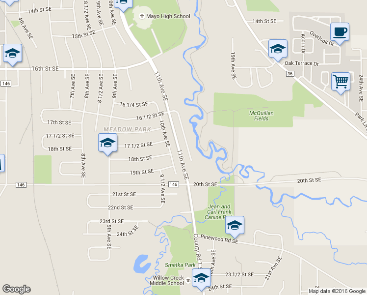 map of restaurants, bars, coffee shops, grocery stores, and more near 1861 Spruce Meadows Drive Southeast in Rochester