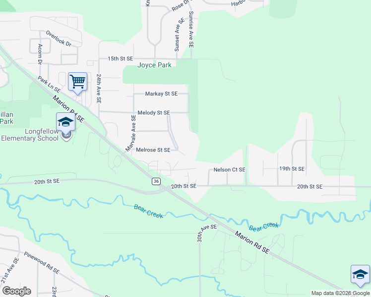 map of restaurants, bars, coffee shops, grocery stores, and more near 1812 Hillview Lane Southeast in Rochester