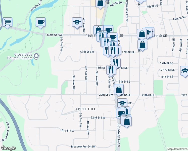 map of restaurants, bars, coffee shops, grocery stores, and more near 1831 3rd Avenue Southwest in Rochester