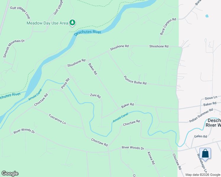 map of restaurants, bars, coffee shops, grocery stores, and more near 19002 Baker Road in Bend