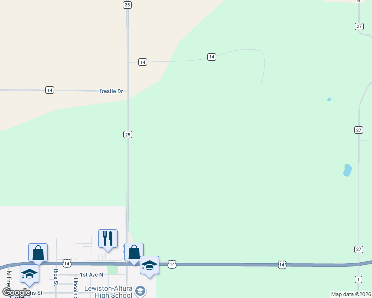 map of restaurants, bars, coffee shops, grocery stores, and more near County Road 25 in Lewiston