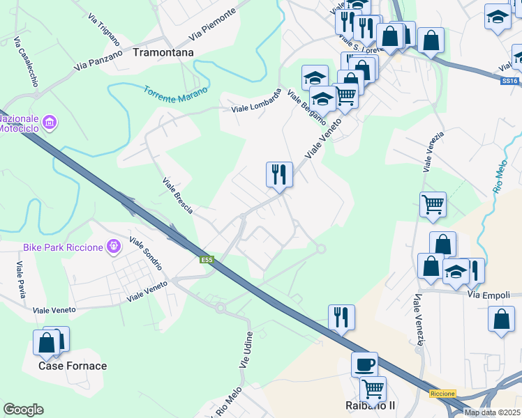 map of restaurants, bars, coffee shops, grocery stores, and more near 113 Viale Veneto in Riccione