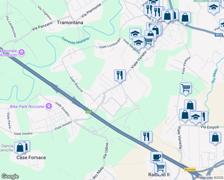 map of restaurants, bars, coffee shops, grocery stores, and more near 113 Viale Veneto in Riccione