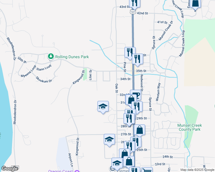 map of restaurants, bars, coffee shops, grocery stores, and more near 3321 Oak Street in Florence