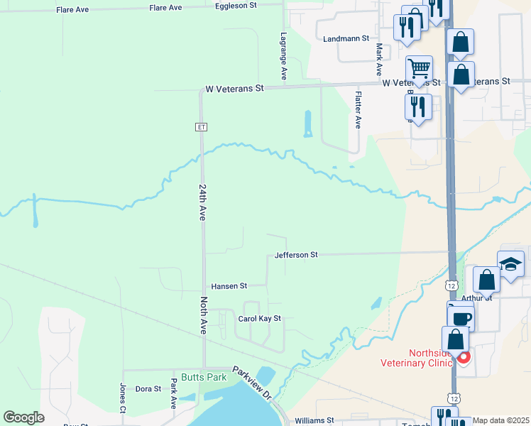map of restaurants, bars, coffee shops, grocery stores, and more near 24054 Jefferson St in Tomah