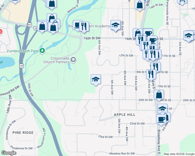 map of restaurants, bars, coffee shops, grocery stores, and more near in Rochester
