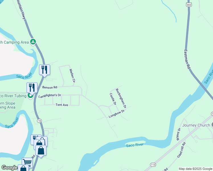 map of restaurants, bars, coffee shops, grocery stores, and more near 106 Castle Drive in Conway