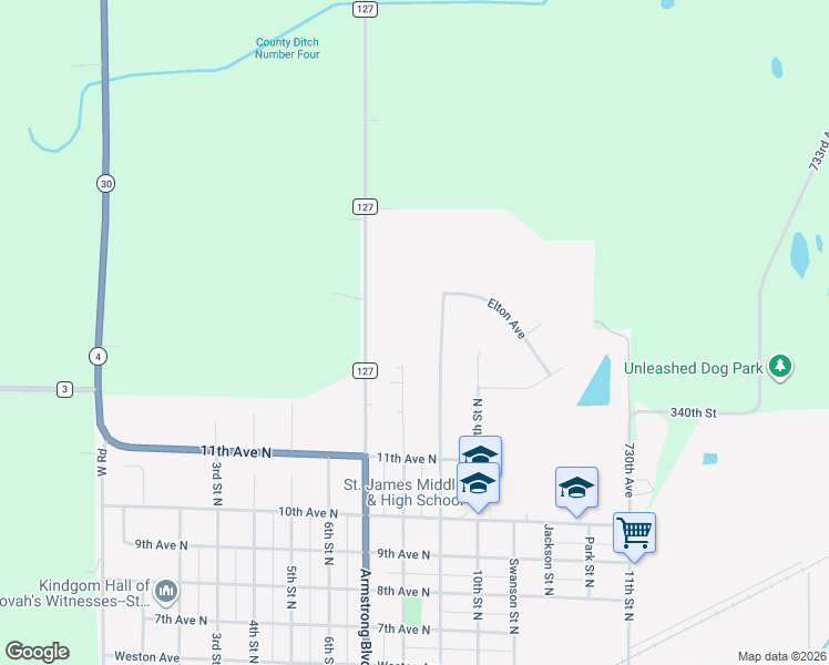 map of restaurants, bars, coffee shops, grocery stores, and more near 802 Elton Avenue in Saint James