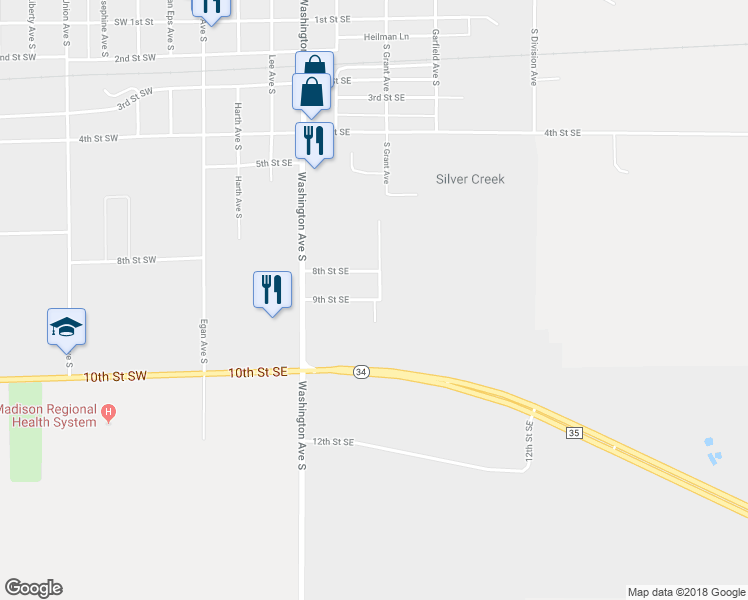 map of restaurants, bars, coffee shops, grocery stores, and more near 587 9th Street Southeast in Madison