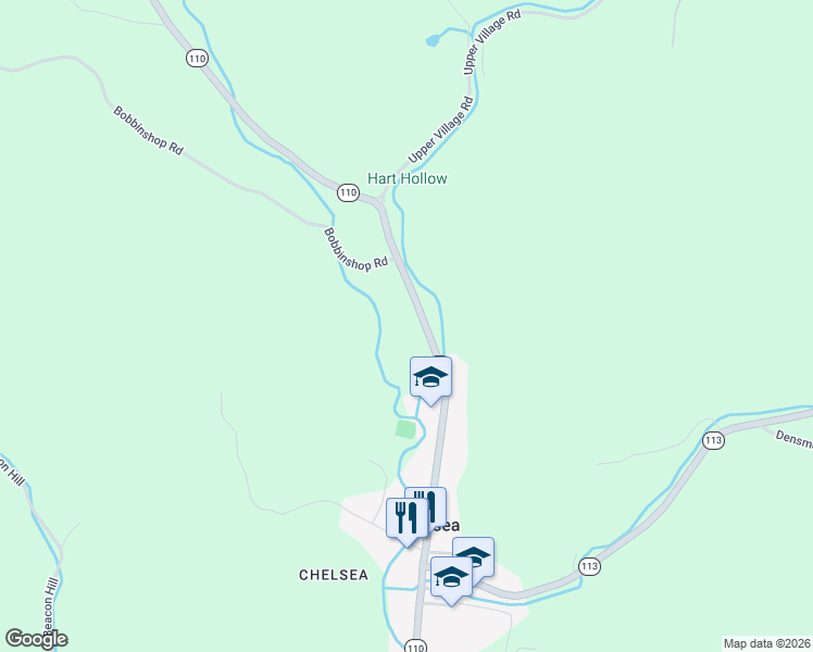 map of restaurants, bars, coffee shops, grocery stores, and more near 345 Vermont 110 in Chelsea