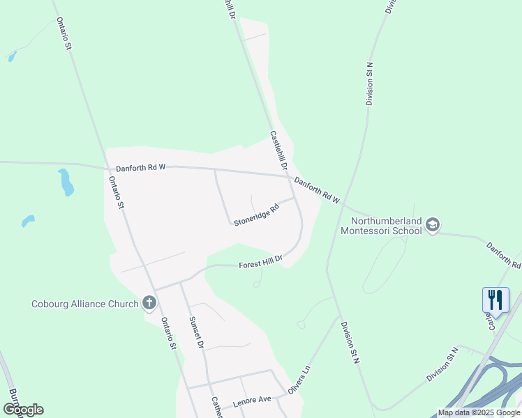 map of restaurants, bars, coffee shops, grocery stores, and more near 41 Stoneridge Road in Cobourg