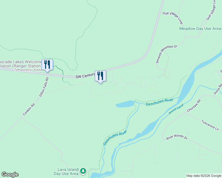 map of restaurants, bars, coffee shops, grocery stores, and more near 18577 Southwest Century Drive in Bend