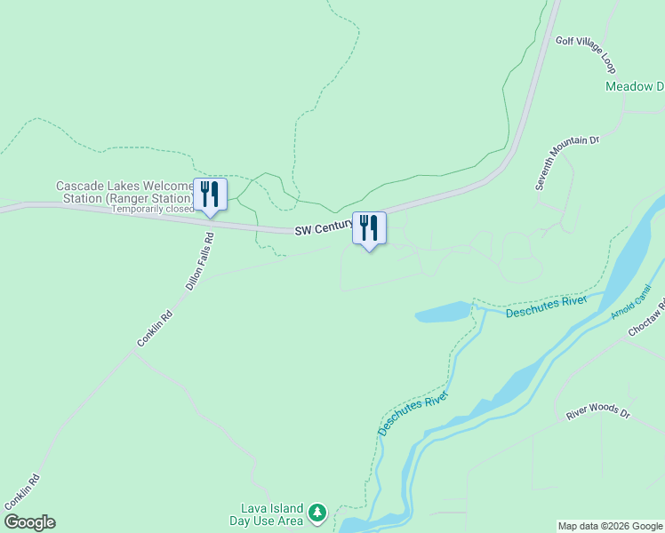 map of restaurants, bars, coffee shops, grocery stores, and more near Conklin Road in Bend