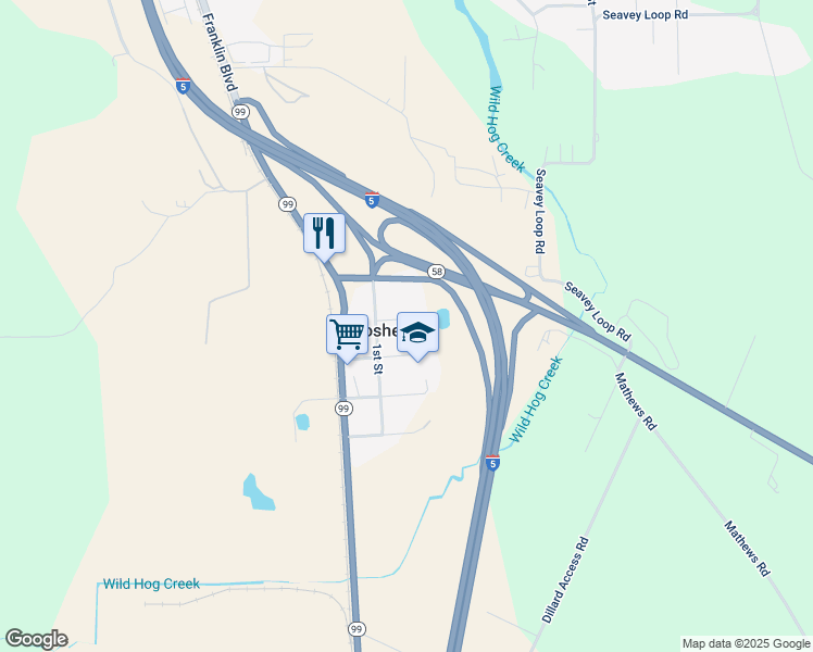map of restaurants, bars, coffee shops, grocery stores, and more near 34017 B Street in Eugene