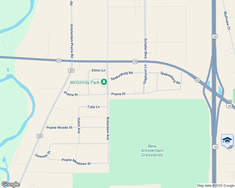 map of restaurants, bars, coffee shops, grocery stores, and more near Prairie Place in La Crosse County