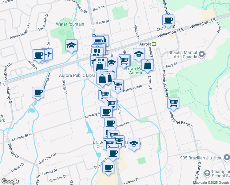 map of restaurants, bars, coffee shops, grocery stores, and more near in Aurora