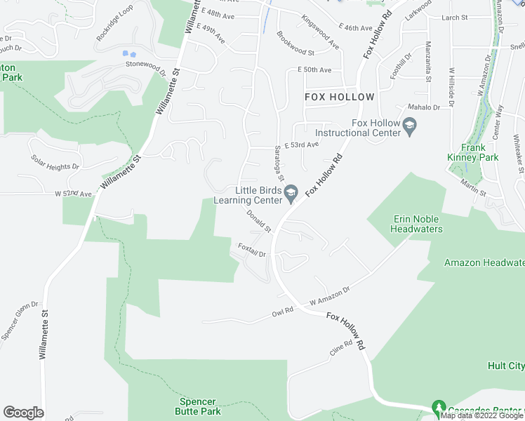 map of restaurants, bars, coffee shops, grocery stores, and more near 5439 Donald Street in Eugene