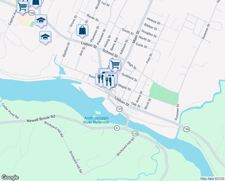 map of restaurants, bars, coffee shops, grocery stores, and more near 7 Main Street in Lisbon