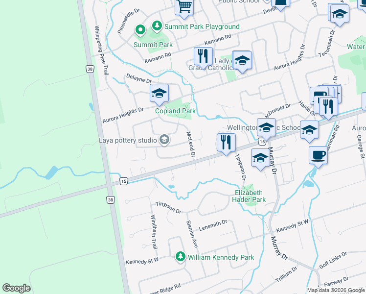 map of restaurants, bars, coffee shops, grocery stores, and more near 7 Gilbank Drive in Aurora