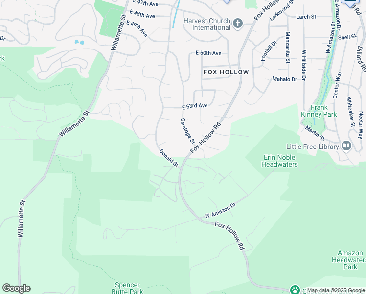 map of restaurants, bars, coffee shops, grocery stores, and more near 5316 Fox Hollow Road in Eugene