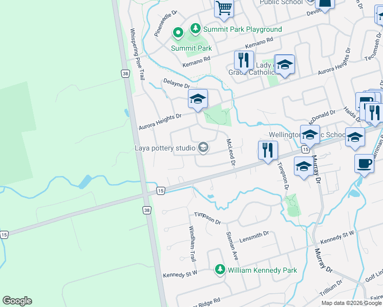 map of restaurants, bars, coffee shops, grocery stores, and more near 38 Gilbank Drive in Aurora