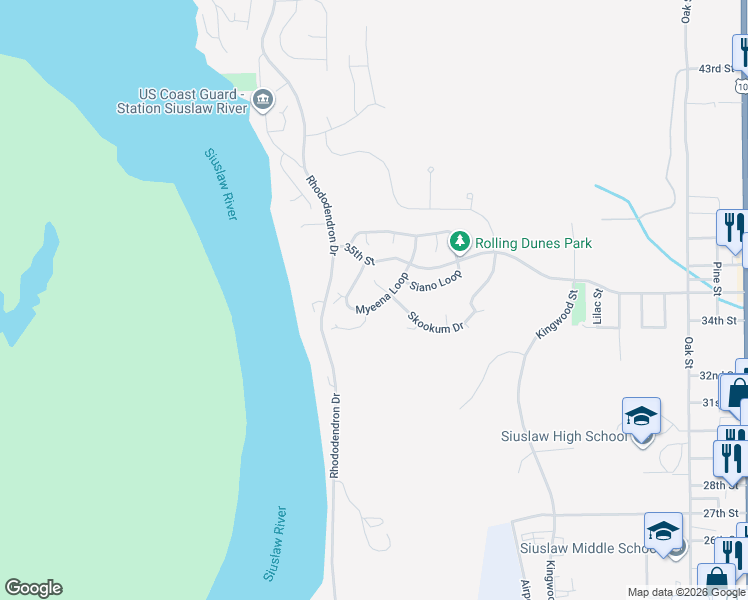 map of restaurants, bars, coffee shops, grocery stores, and more near 485 Myeena Loop in Florence