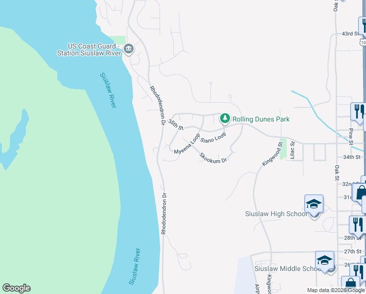 map of restaurants, bars, coffee shops, grocery stores, and more near 485 Myeena Loop in Florence